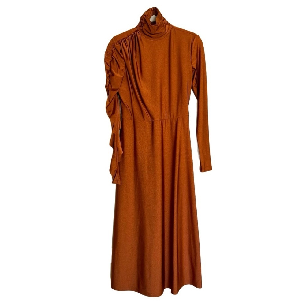 Undra Celeste New York Sharon Half Dramatic Dress Rust Orange Size M Modest $455